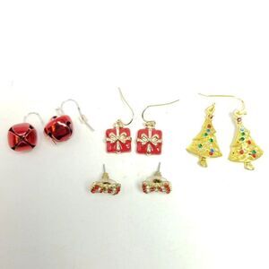 Vintage Lot of 4 Pairs of Christmas These Pierced Earrings, Dangle Studs Holiday